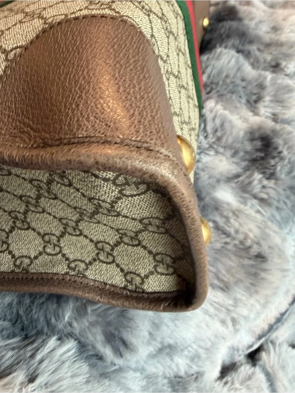 Gucci Brown Monogram tote Bag with Green & Red Web